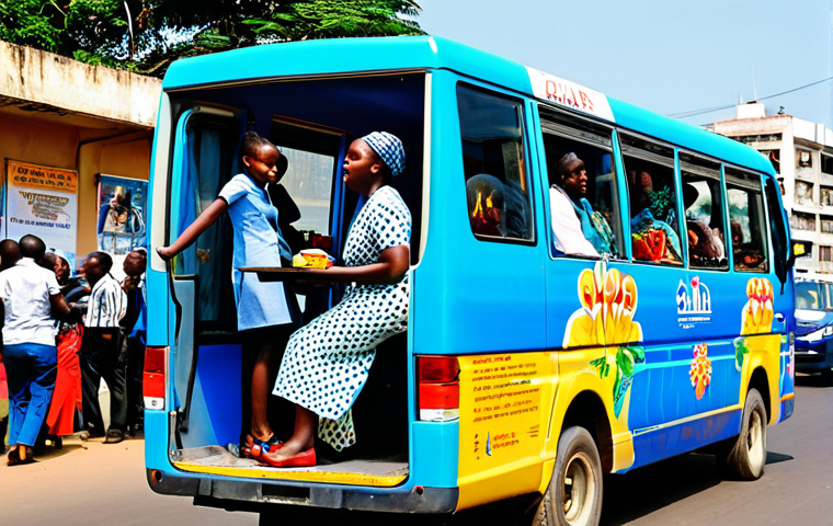 A vibrant "Chapa" scene**

"A fully clothed woman, professional attire, riding in a crowded "chapa" minibus in Maputo, Mozambique. The minibus is brightly colored with local advertisements. People are packed inside, but everyone is smiling. Outside, the bustling street scene includes vendors and pedestrians. Safe for work, appropriate content, perfect anatomy, correct proportions, natural pose, high quality, professional photography, family-friendly, modest clothing."

**