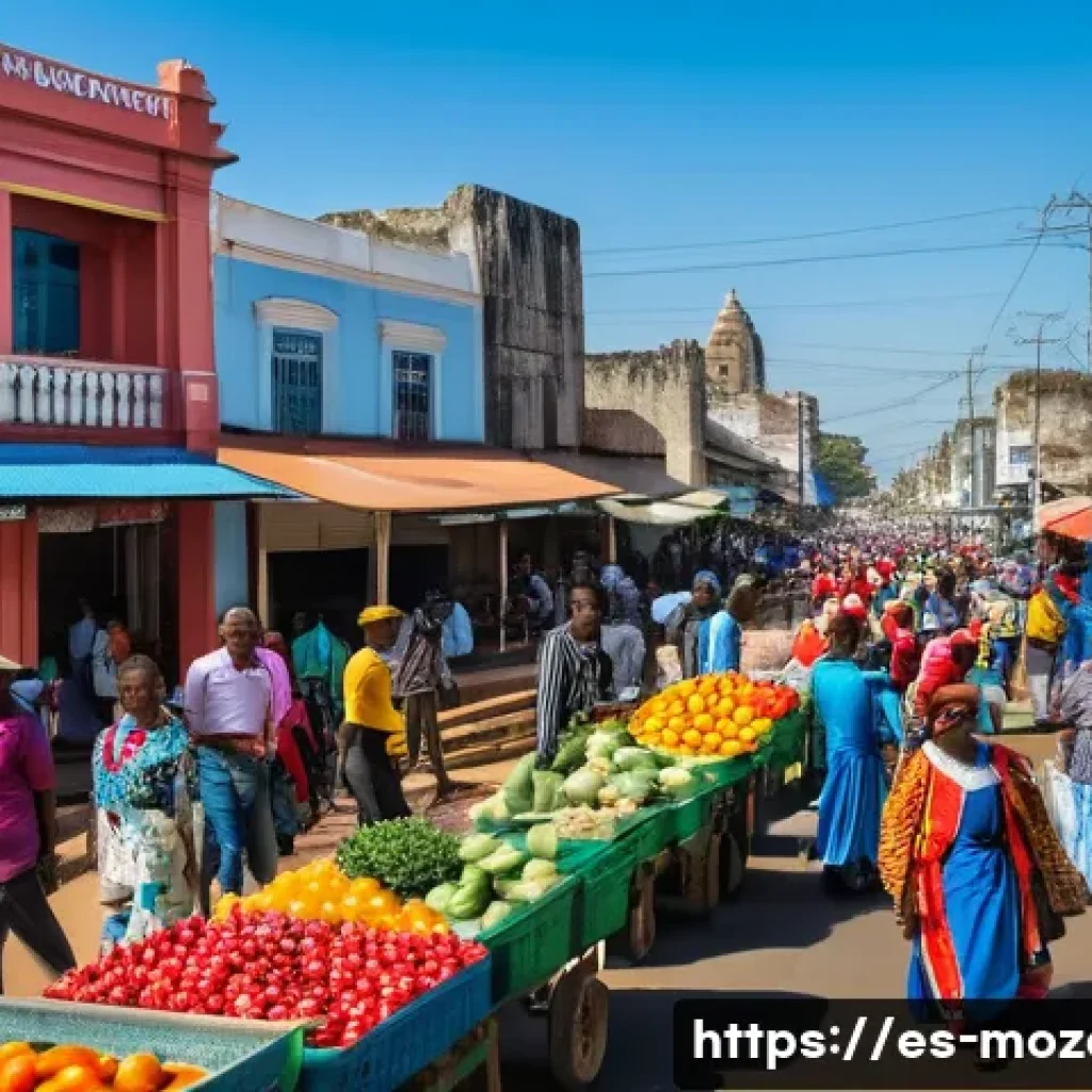 마푸투 역사 기행 - A vibrant street scene in Maputo featuring diverse local communities including Makua, Sena, and Tson...