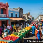 마푸투 역사 기행 - A vibrant street scene in Maputo featuring diverse local communities including Makua, Sena, and Tson...