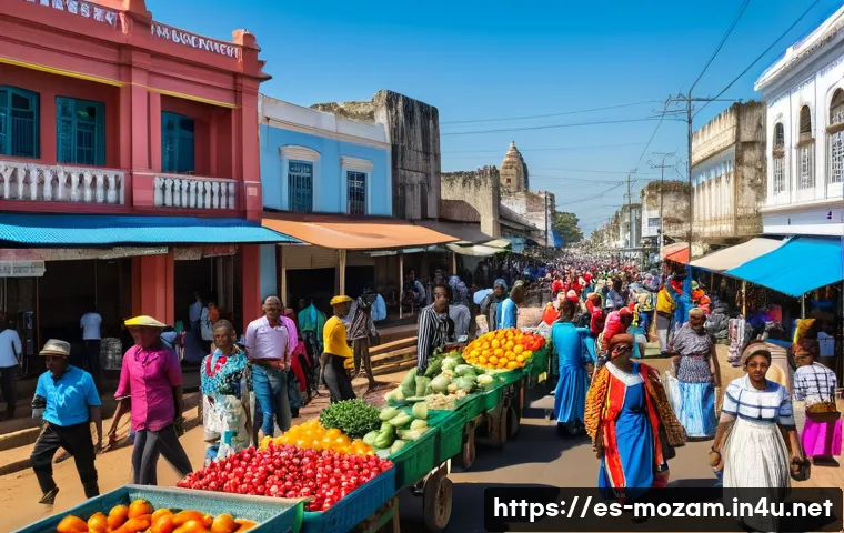 마푸투 역사 기행 - A vibrant street scene in Maputo featuring diverse local communities including Makua, Sena, and Tson...