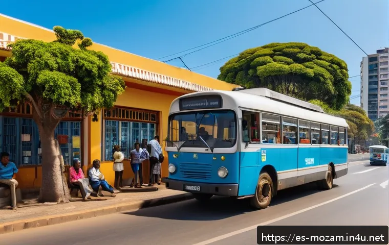 마푸투 버스 및 택시 정보 - A bustling urban street scene in Maputo featuring a mix of old and modern city buses traveling along...