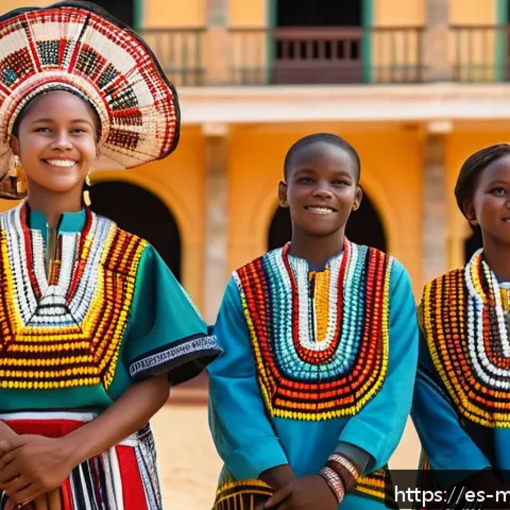포르투갈 식민지 시절 모잠비크 - A vibrant cultural festival scene in Mozambique showcasing traditional Makua dancers wearing colorfu...